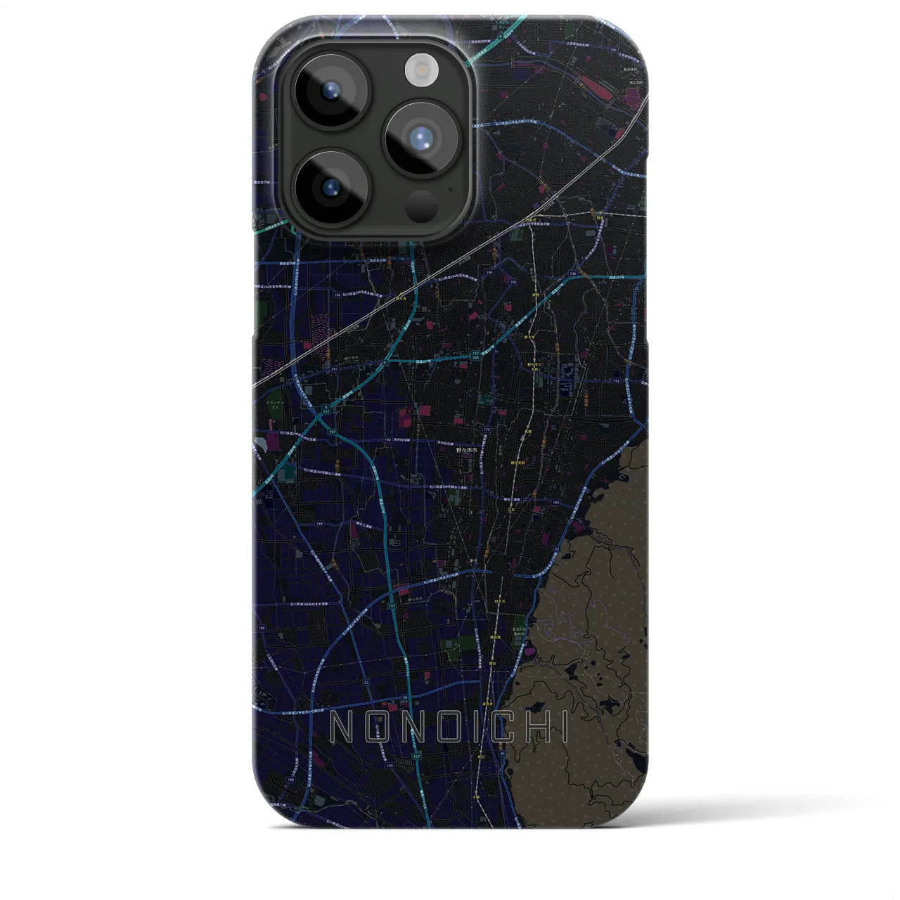 【野々市】地図柄iPhoneケース（バックカバータイプ・ブラック）iPhone 15 Pro Max 用