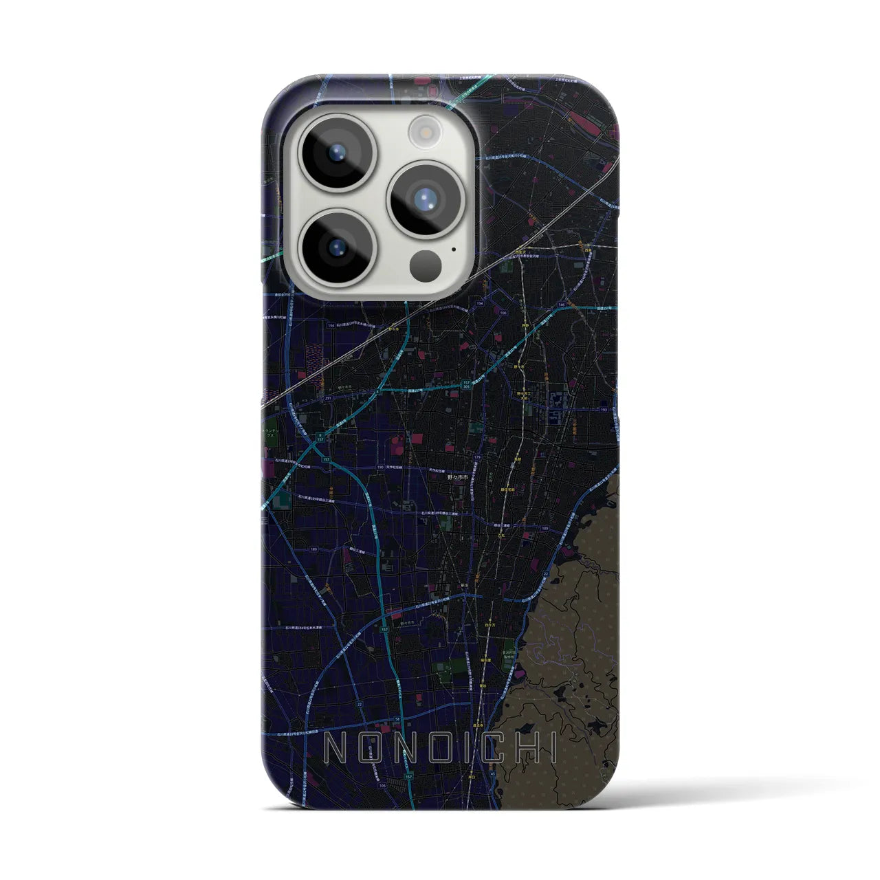 【野々市】地図柄iPhoneケース（バックカバータイプ・ブラック）iPhone 15 Pro 用
