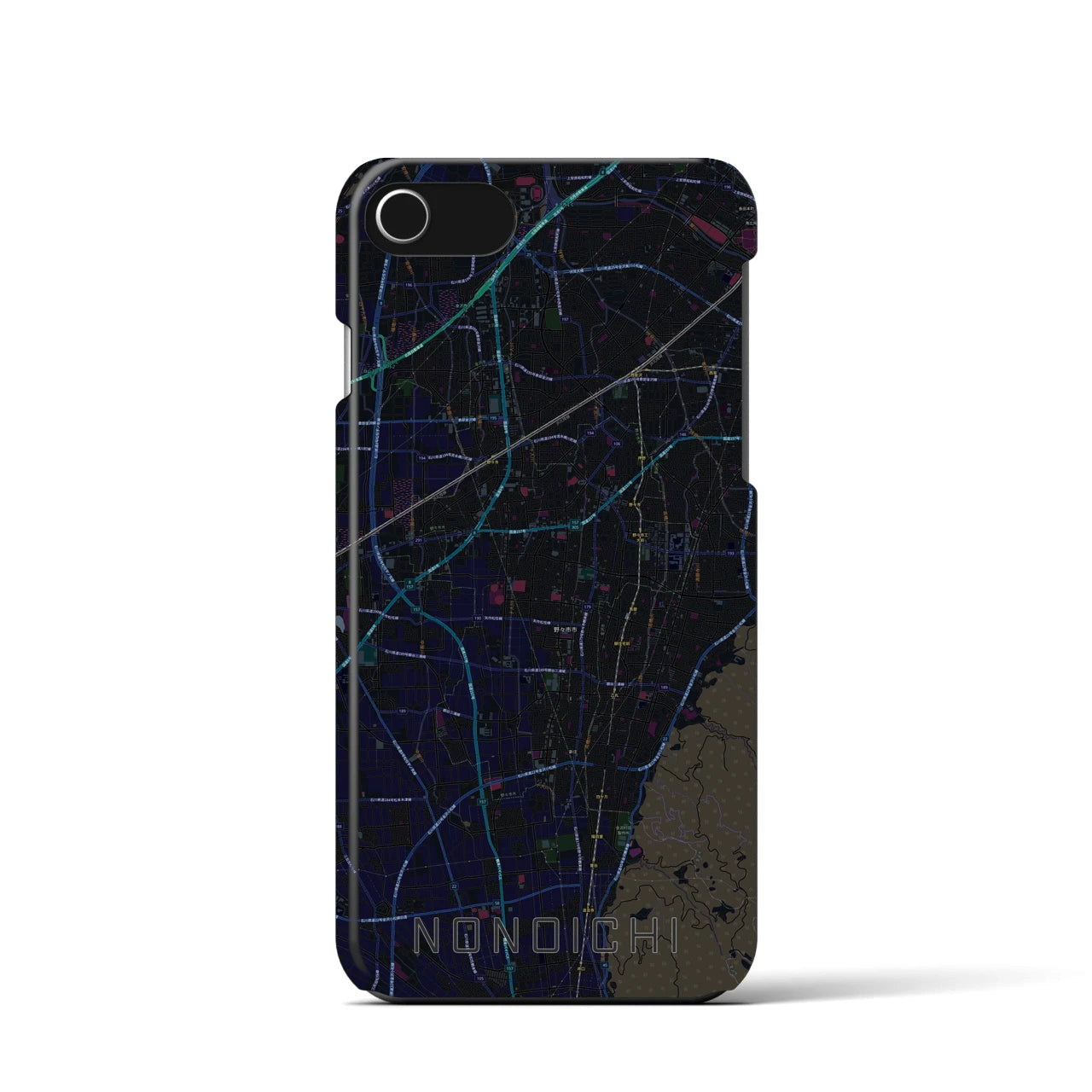 【野々市】地図柄iPhoneケース（バックカバータイプ・ブラック）iPhone SE（第3 / 第2世代） / 8 / 7 / 6s / 6 用