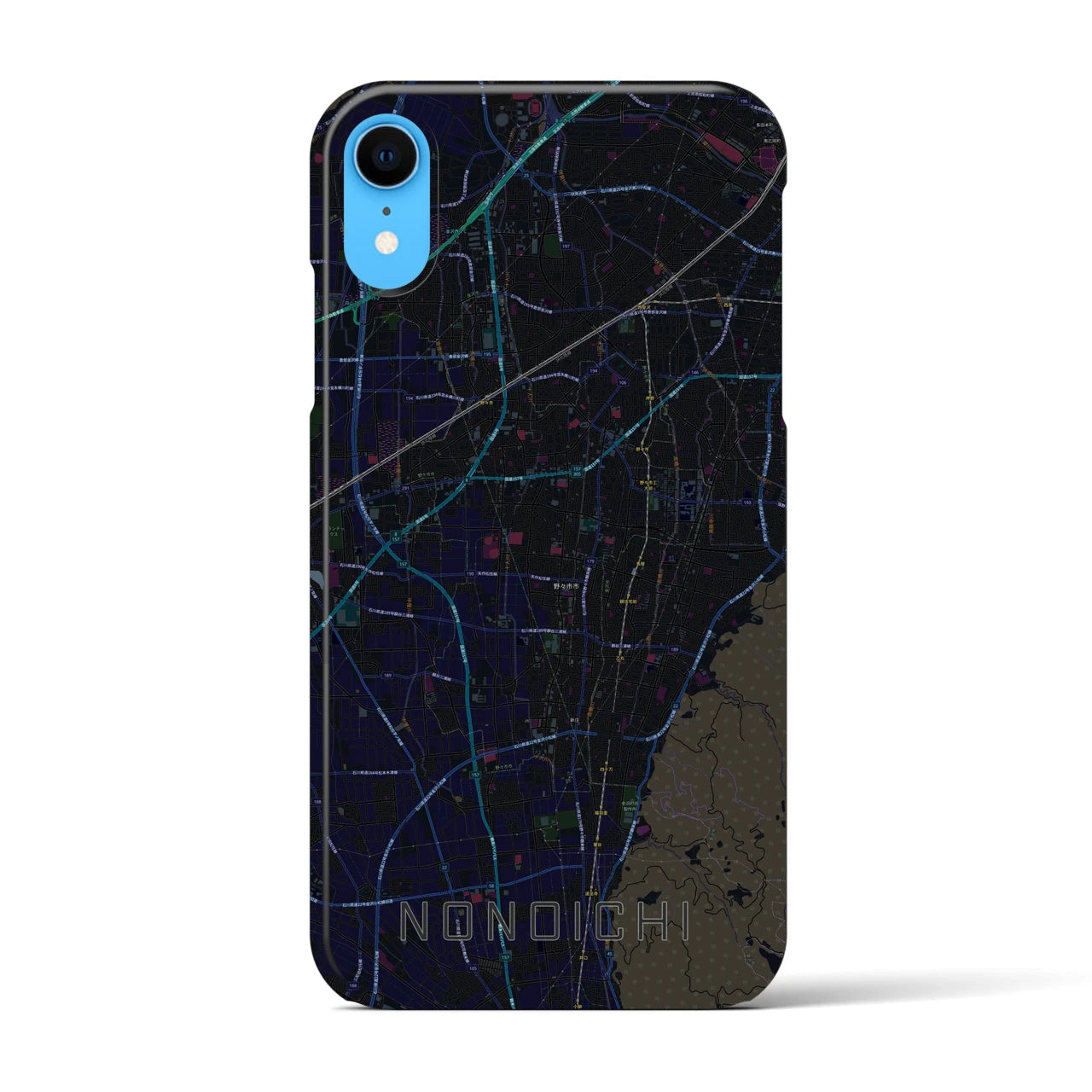 【野々市】地図柄iPhoneケース（バックカバータイプ・ブラック）iPhone XR 用
