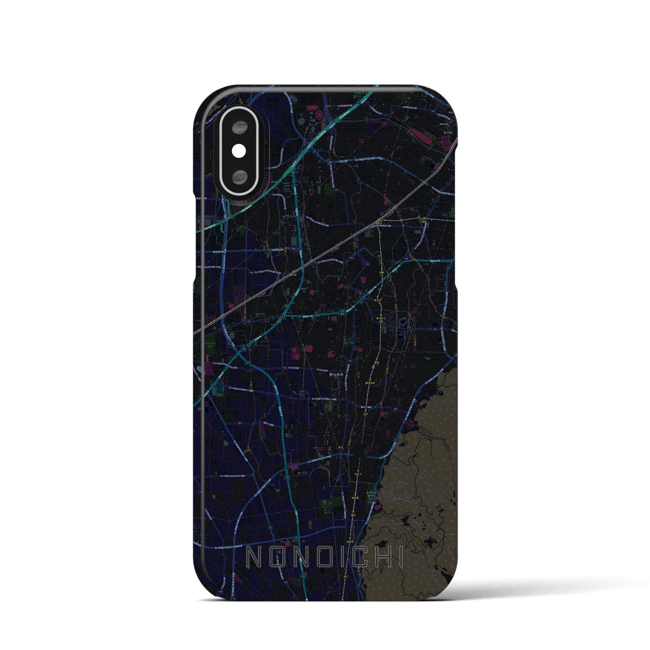 【野々市】地図柄iPhoneケース（バックカバータイプ・ブラック）iPhone XS / X 用