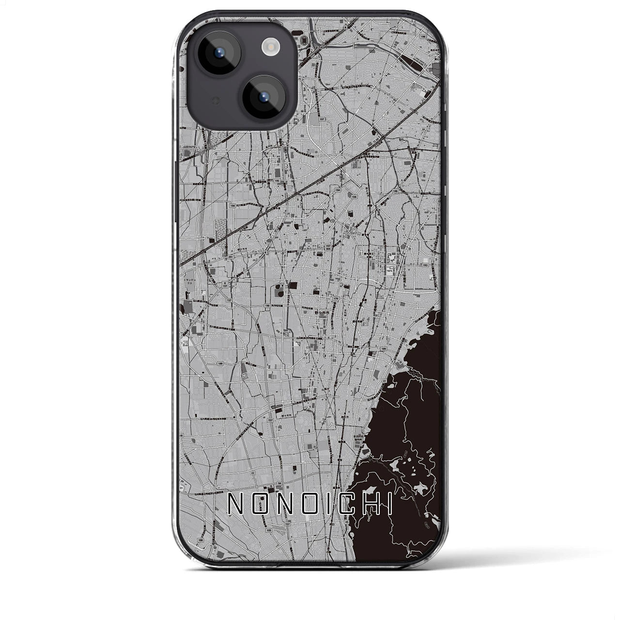 【野々市】地図柄iPhoneケース（クリアタイプ・モノトーン）iPhone 14 Plus 用