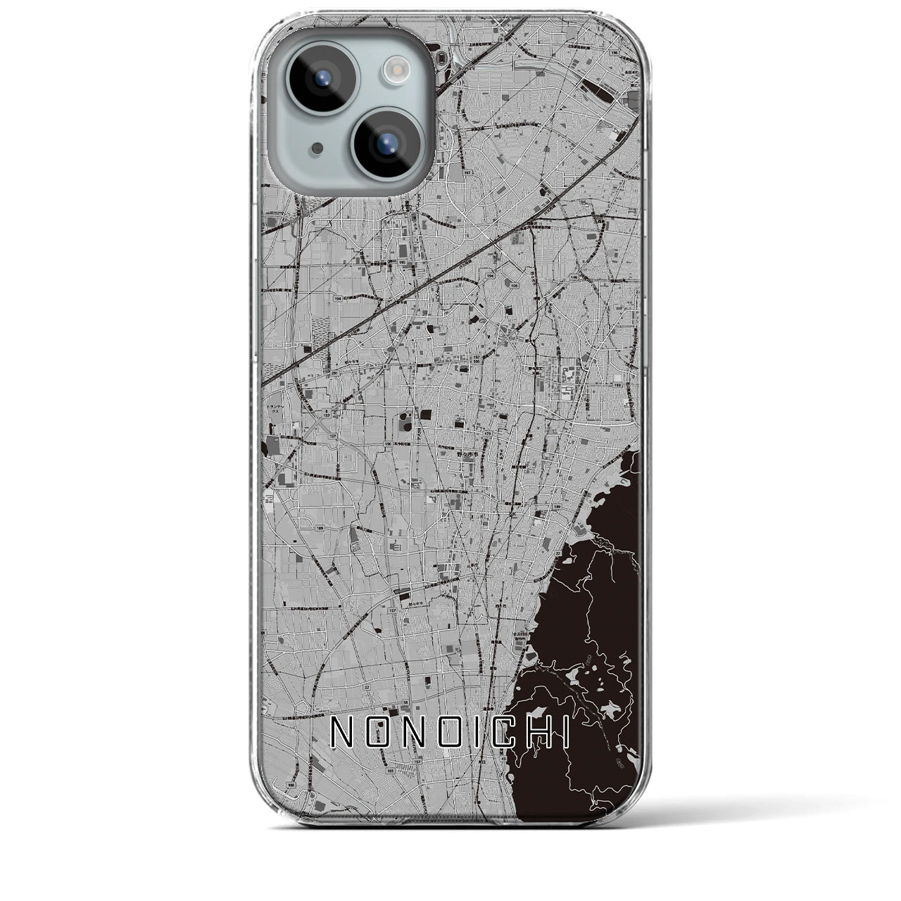 【野々市】地図柄iPhoneケース（クリアタイプ・モノトーン）iPhone 15 Plus 用