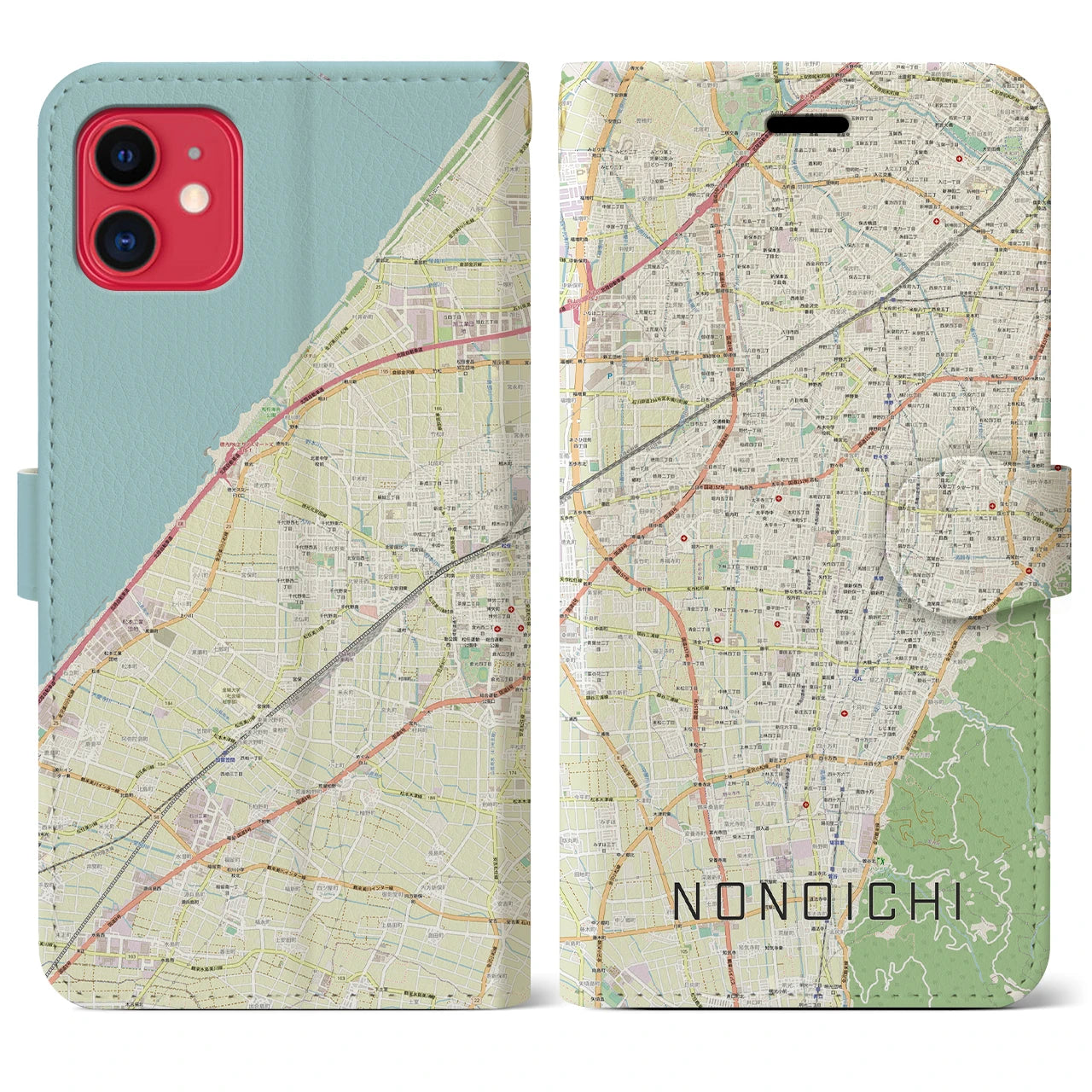 【野々市】地図柄iPhoneケース（手帳両面タイプ・ナチュラル）iPhone 11 用