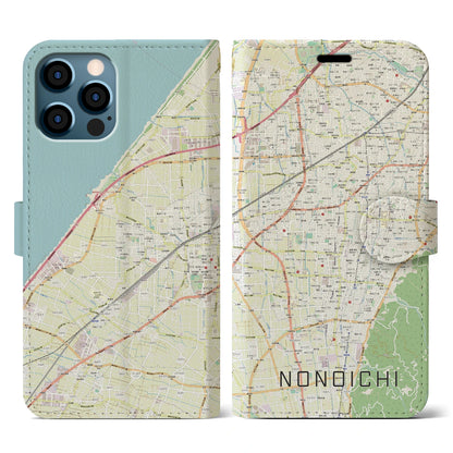 【野々市（石川県）】地図柄iPhoneケース（手帳タイプ）ナチュラル・iPhone 12 / 12 Pro 用