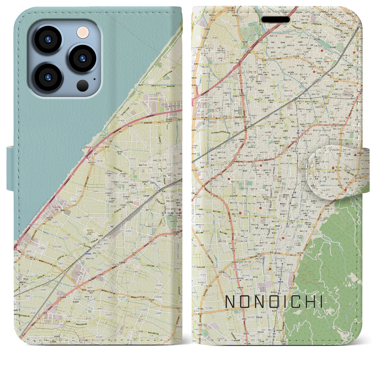【野々市】地図柄iPhoneケース（手帳両面タイプ・ナチュラル）iPhone 13 Pro Max 用