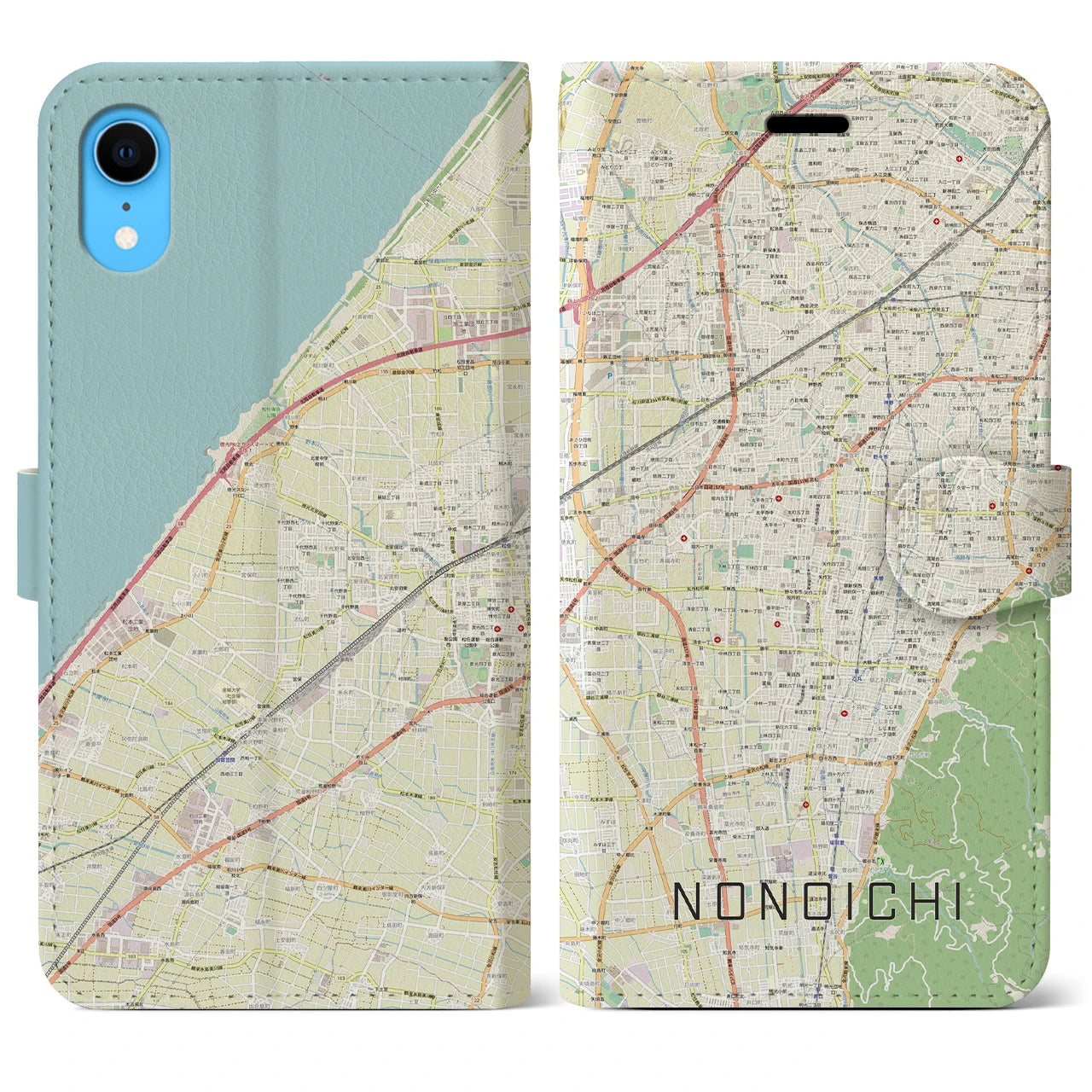 【野々市】地図柄iPhoneケース（手帳両面タイプ・ナチュラル）iPhone XR 用