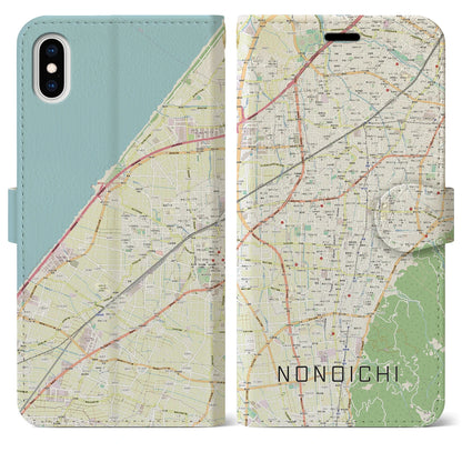 【野々市（石川県）】地図柄iPhoneケース（手帳タイプ）ナチュラル・iPhone XS Max 用
