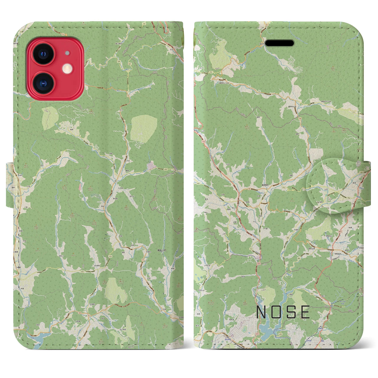 【能勢】地図柄iPhoneケース（手帳両面タイプ・ナチュラル）iPhone 11 用