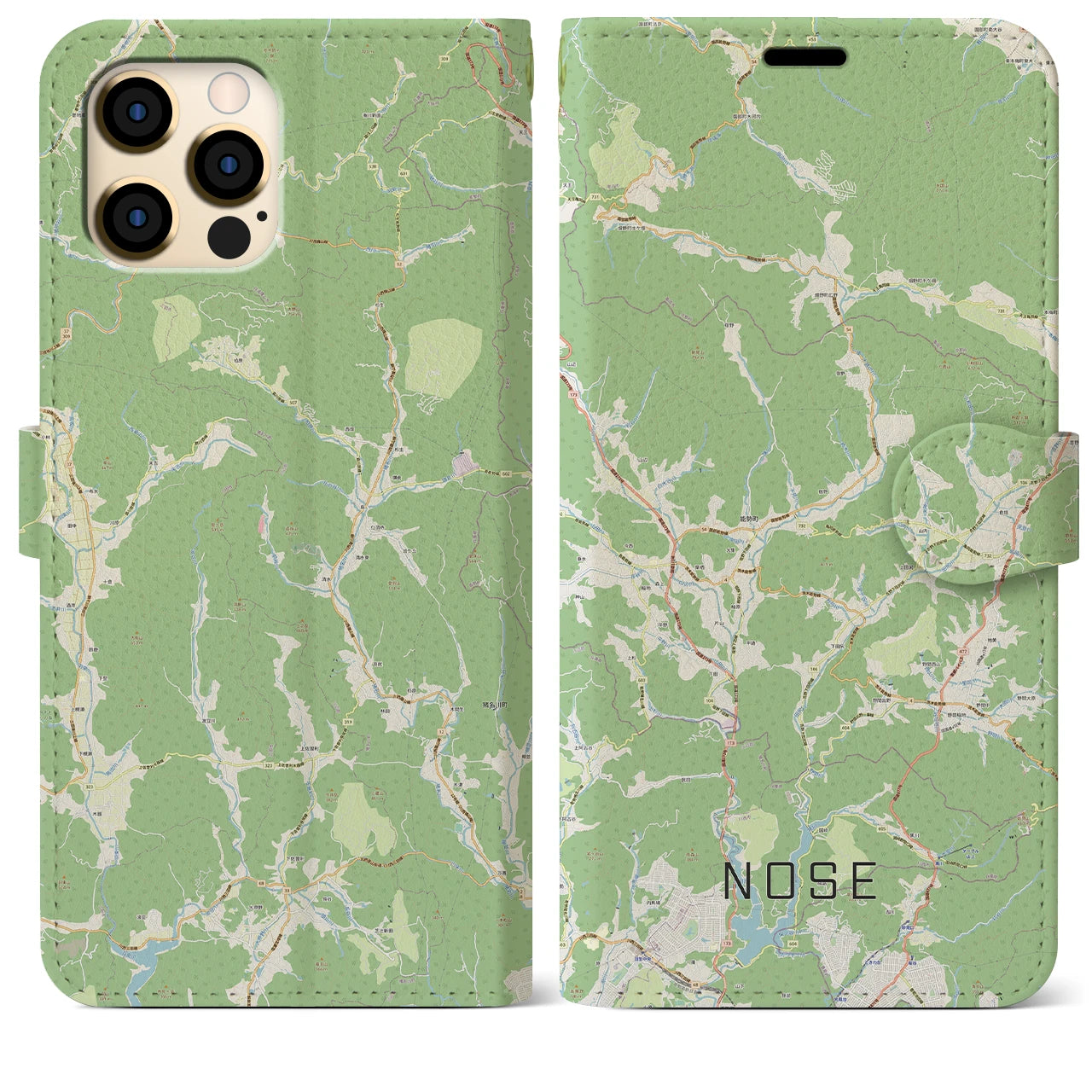 【能勢（大阪府）】地図柄iPhoneケース（手帳タイプ）ナチュラル・iPhone 12 Pro Max 用