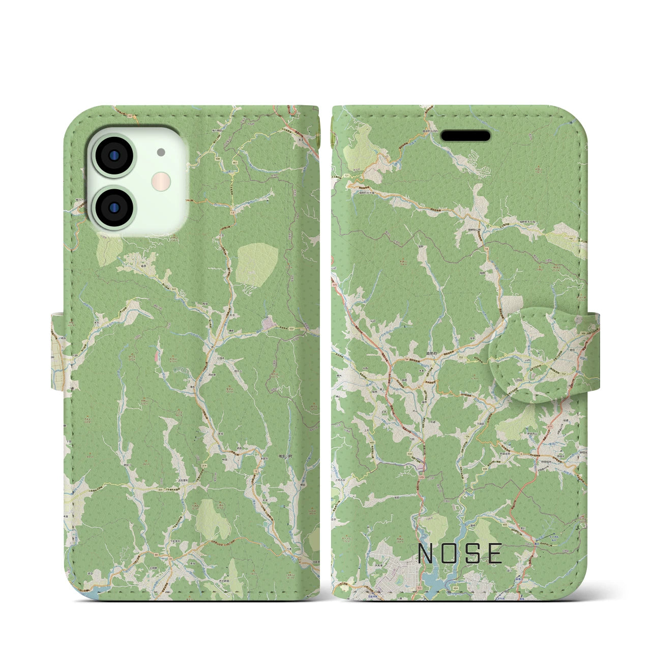 【能勢（大阪府）】地図柄iPhoneケース（手帳タイプ）ナチュラル・iPhone 12 mini 用