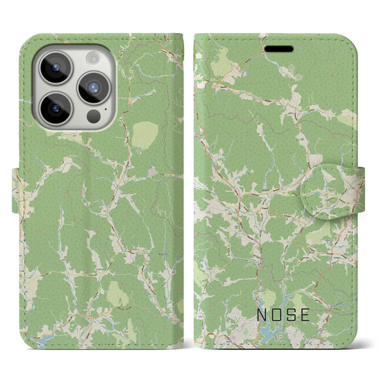 【能勢】地図柄iPhoneケース（手帳両面タイプ・ナチュラル）iPhone 15 Pro 用