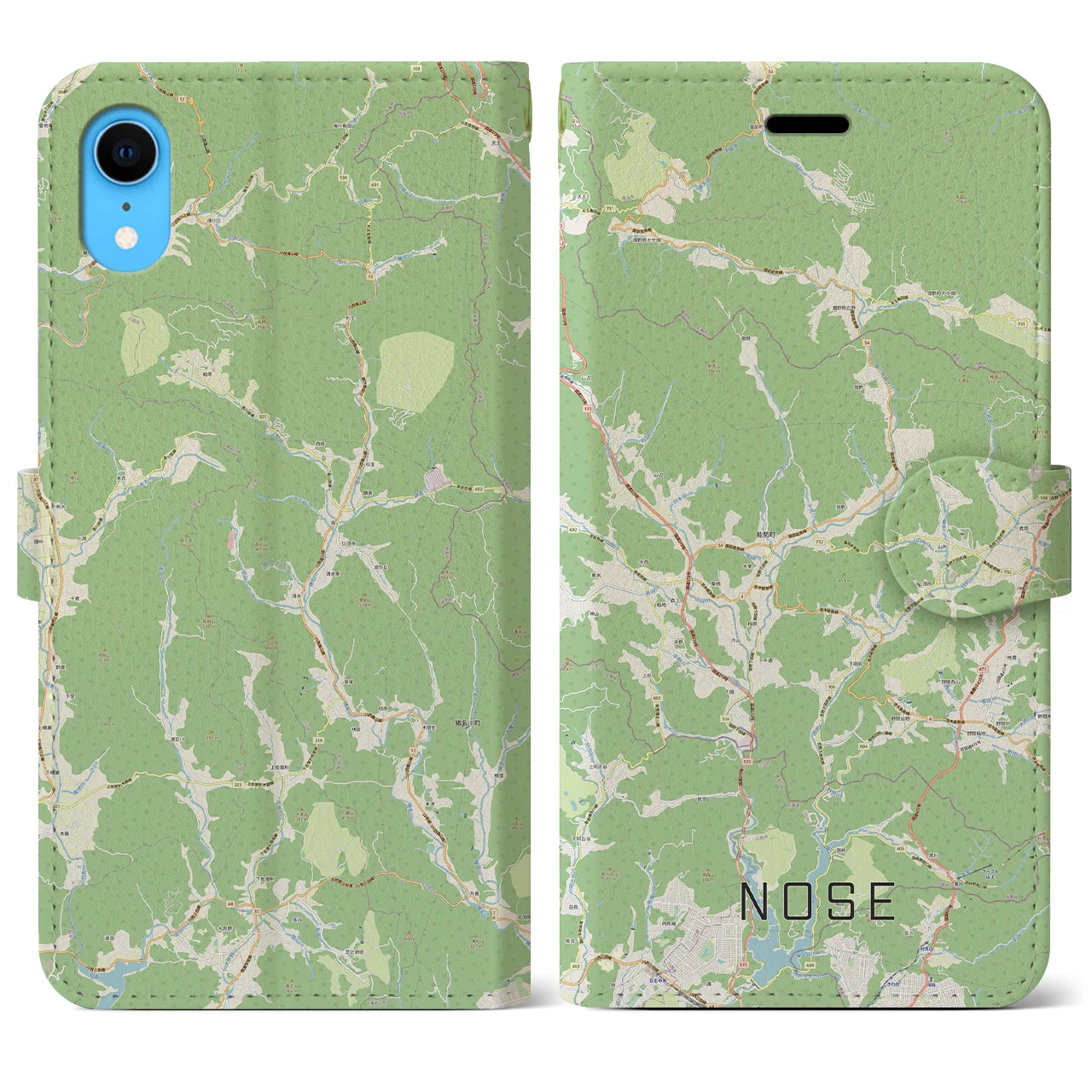 【能勢】地図柄iPhoneケース（手帳両面タイプ・ナチュラル）iPhone XR 用