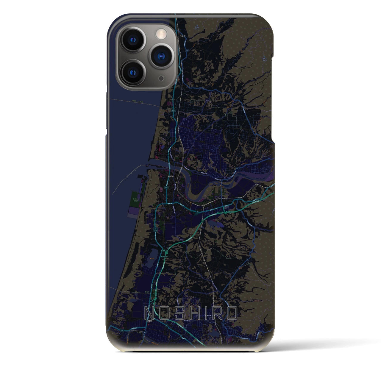 【能代】地図柄iPhoneケース（バックカバータイプ・ブラック）iPhone 11 Pro Max 用