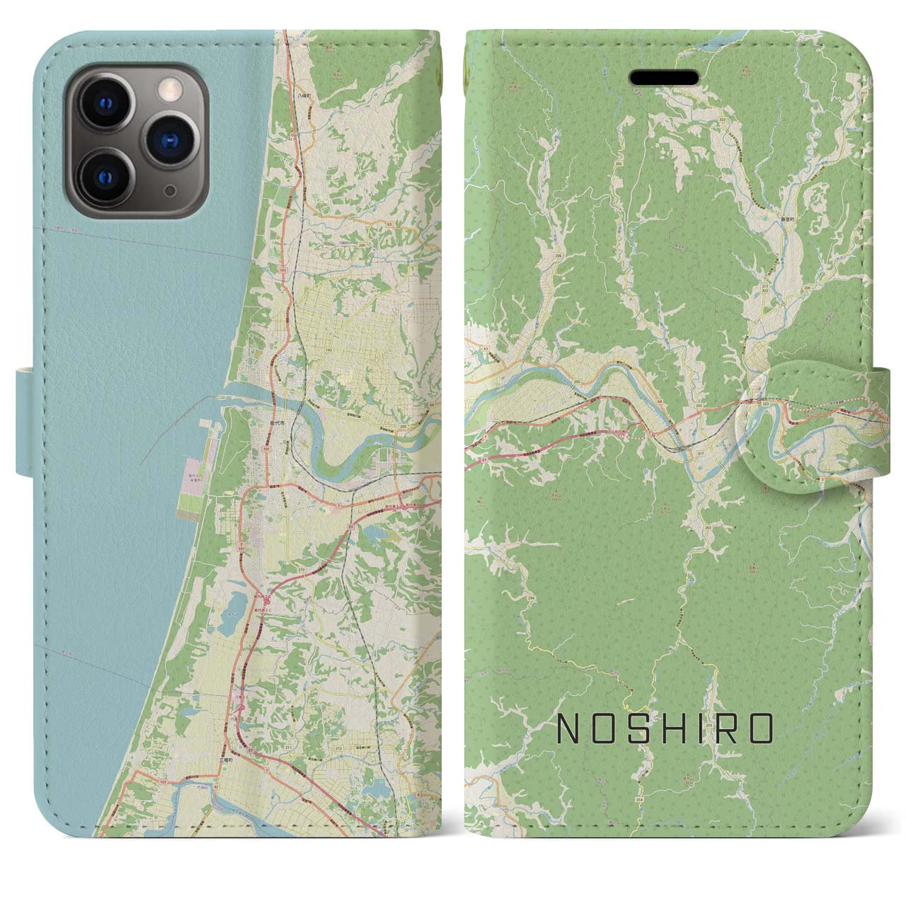 【能代】地図柄iPhoneケース（手帳両面タイプ・ナチュラル）iPhone 11 Pro Max 用