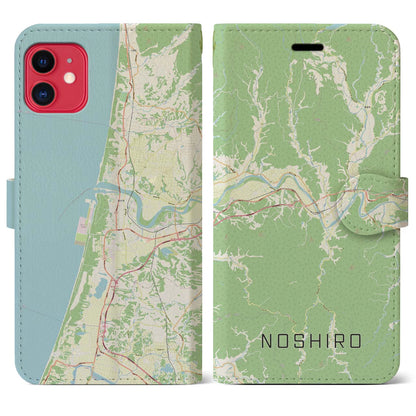 【能代（秋田県）】地図柄iPhoneケース（手帳タイプ）ナチュラル・iPhone 11 用