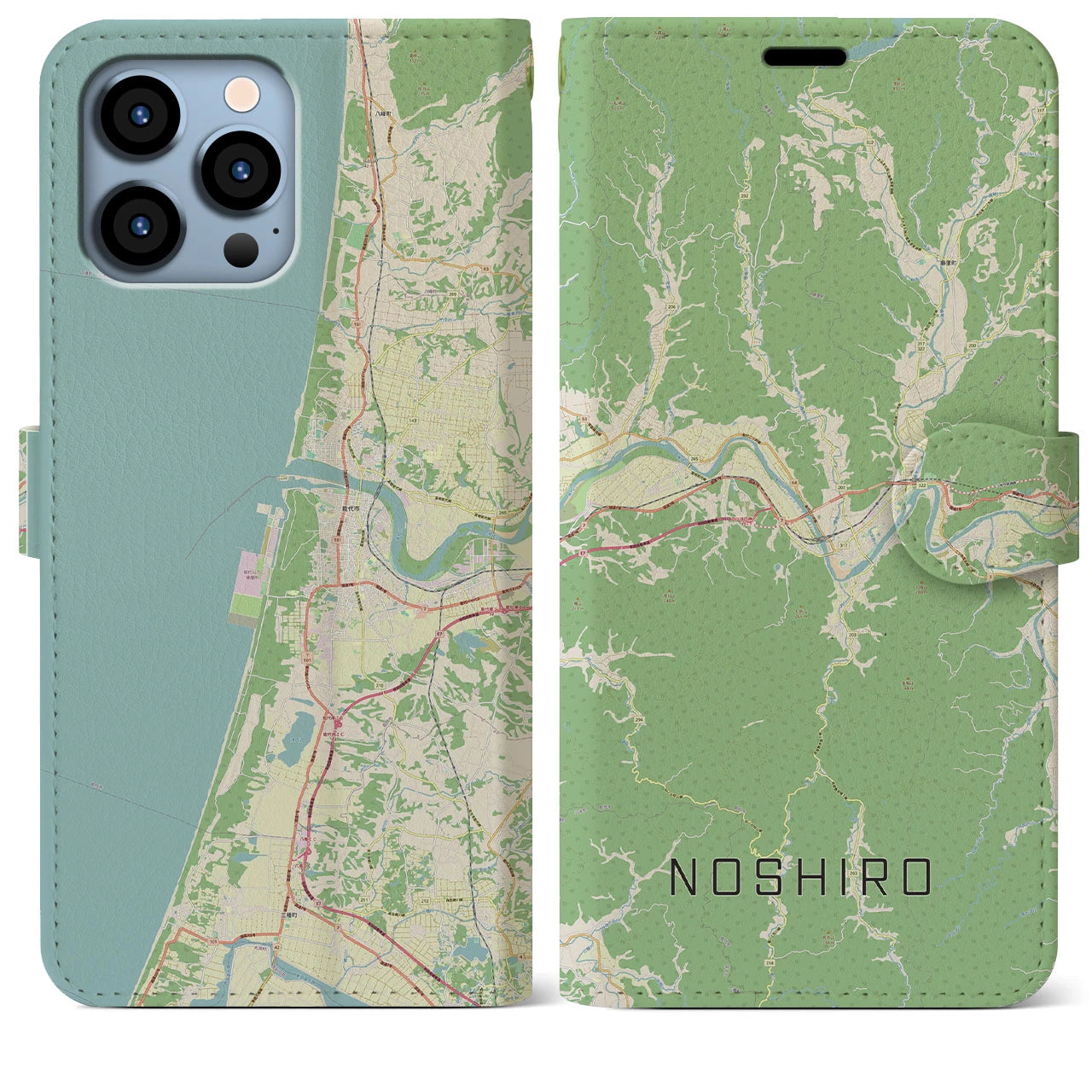 【能代】地図柄iPhoneケース（手帳両面タイプ・ナチュラル）iPhone 13 Pro Max 用