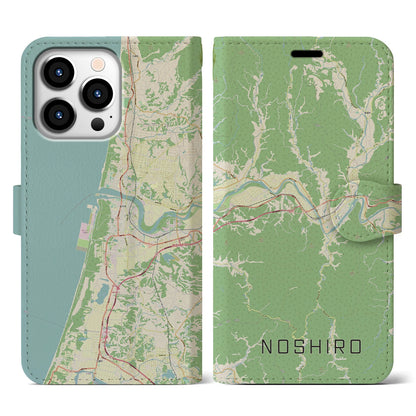 【能代（秋田県）】地図柄iPhoneケース（手帳タイプ）ナチュラル・iPhone 13 Pro 用