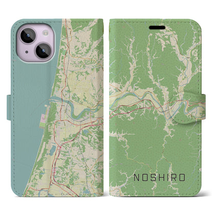 【能代（秋田県）】地図柄iPhoneケース（手帳タイプ）ナチュラル・iPhone 14 用
