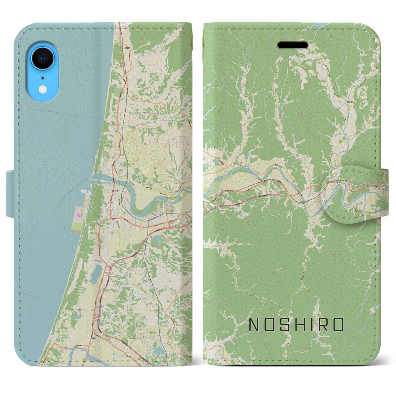【能代】地図柄iPhoneケース（手帳両面タイプ・ナチュラル）iPhone XR 用