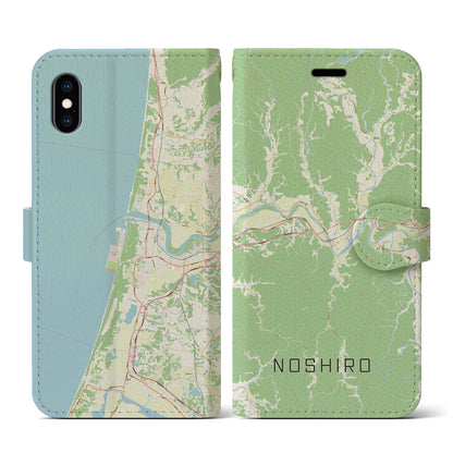 【能代（秋田県）】地図柄iPhoneケース（手帳タイプ）ナチュラル・iPhone XS / X 用