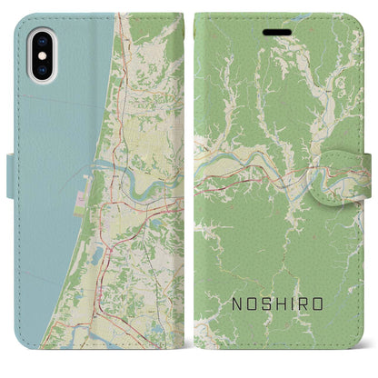 【能代（秋田県）】地図柄iPhoneケース（手帳タイプ）ナチュラル・iPhone XS Max 用
