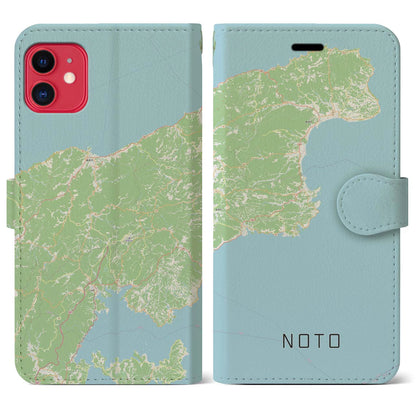 【能登（石川県）】地図柄iPhoneケース（手帳タイプ）ナチュラル・iPhone 11 用
