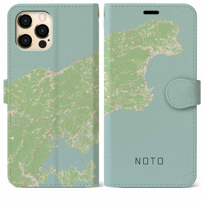 【能登（石川県）】地図柄iPhoneケース（手帳タイプ）ナチュラル・iPhone 12 Pro Max 用