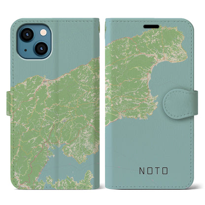 【能登（石川県）】地図柄iPhoneケース（手帳タイプ）ナチュラル・iPhone 13 用