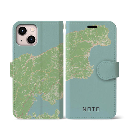 【能登（石川県）】地図柄iPhoneケース（手帳タイプ）ナチュラル・iPhone 13 mini 用