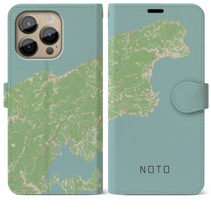 【能登（石川県）】地図柄iPhoneケース（手帳タイプ）ナチュラル・iPhone 14 Pro Max 用