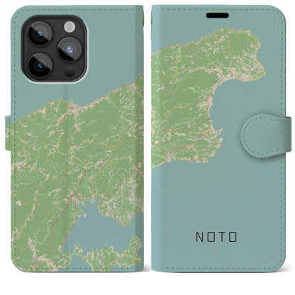 【能登（石川県）】地図柄iPhoneケース（手帳タイプ）ナチュラル・iPhone 15 Pro Max 用