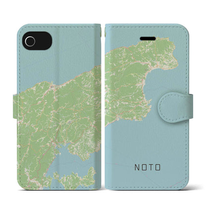 【能登（石川県）】地図柄iPhoneケース（手帳タイプ）ナチュラル・iPhone SE（第3 / 第2世代） / 8 / 7 / 6s / 6 用