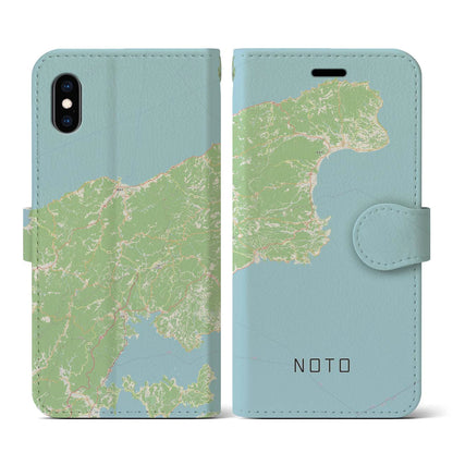 【能登（石川県）】地図柄iPhoneケース（手帳タイプ）ナチュラル・iPhone XS / X 用