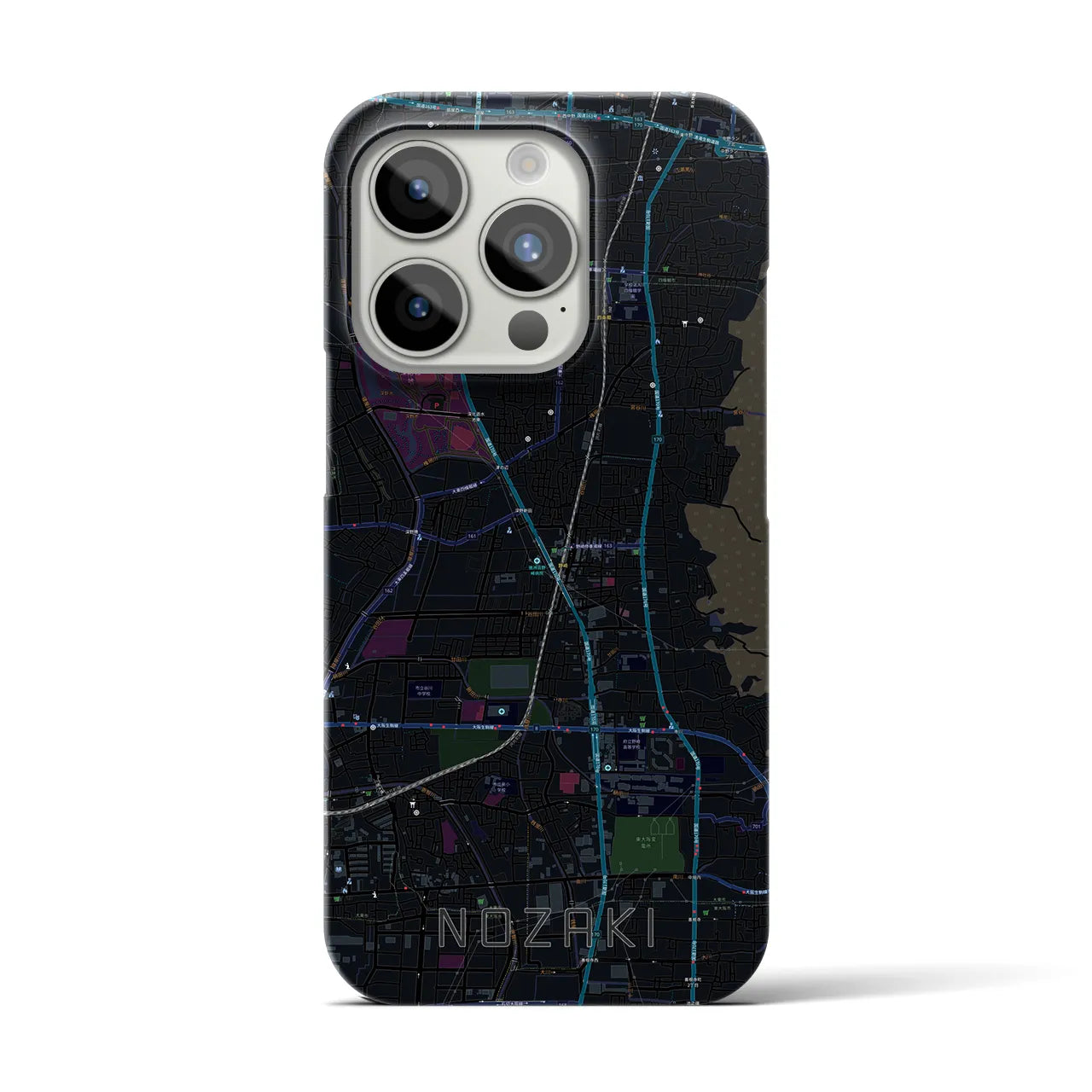 【野崎】地図柄iPhoneケース（バックカバータイプ・ブラック）iPhone 15 Pro 用
