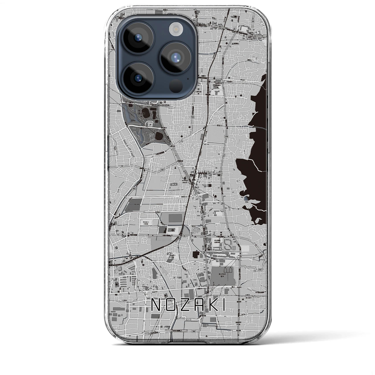 【野崎】地図柄iPhoneケース（クリアタイプ・モノトーン）iPhone 15 Pro Max 用