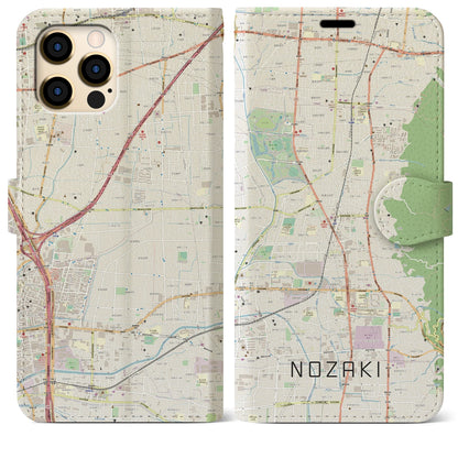 【野崎（大阪府）】地図柄iPhoneケース（手帳タイプ）ナチュラル・iPhone 12 Pro Max 用