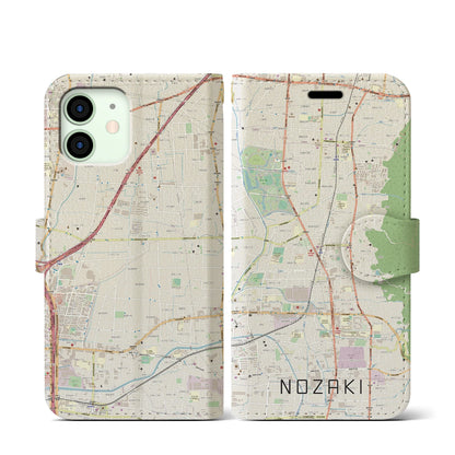 【野崎（大阪府）】地図柄iPhoneケース（手帳タイプ）ナチュラル・iPhone 12 mini 用