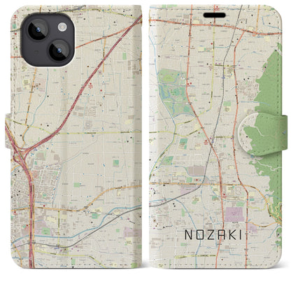 【野崎（大阪府）】地図柄iPhoneケース（手帳タイプ）ナチュラル・iPhone 14 Plus 用