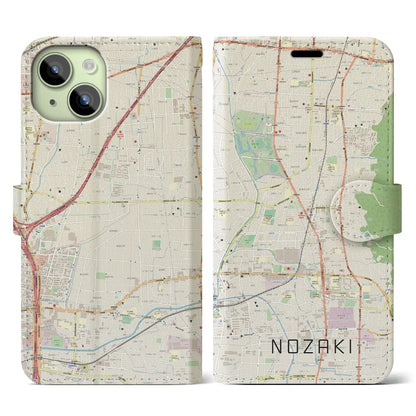 【野崎（大阪府）】地図柄iPhoneケース（手帳タイプ）ナチュラル・iPhone 15 用