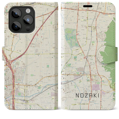 【野崎（大阪府）】地図柄iPhoneケース（手帳タイプ）ナチュラル・iPhone 15 Pro Max 用