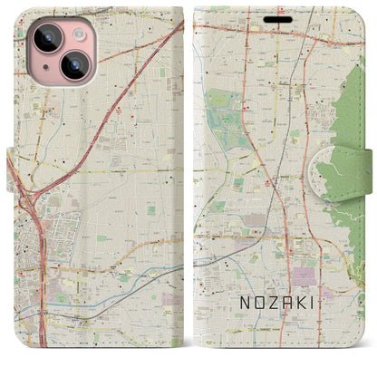 【野崎（大阪府）】地図柄iPhoneケース（手帳タイプ）ナチュラル・iPhone 15 Plus 用