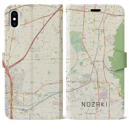 【野崎（大阪府）】地図柄iPhoneケース（手帳タイプ）ナチュラル・iPhone XS Max 用