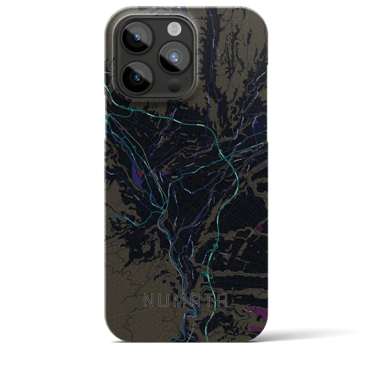【沼田】地図柄iPhoneケース（バックカバータイプ・ブラック）iPhone 15 Pro Max 用