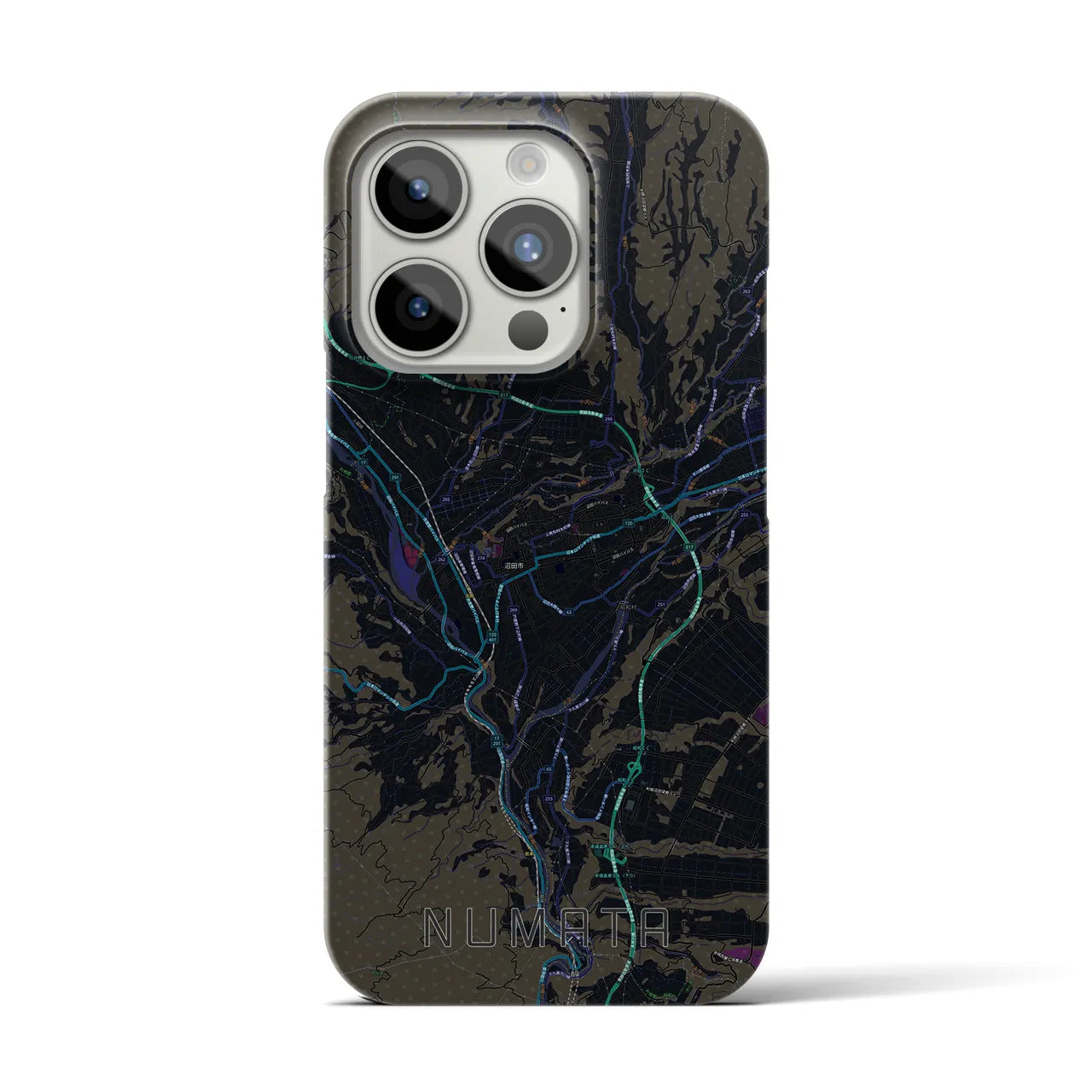 【沼田】地図柄iPhoneケース（バックカバータイプ・ブラック）iPhone 15 Pro 用