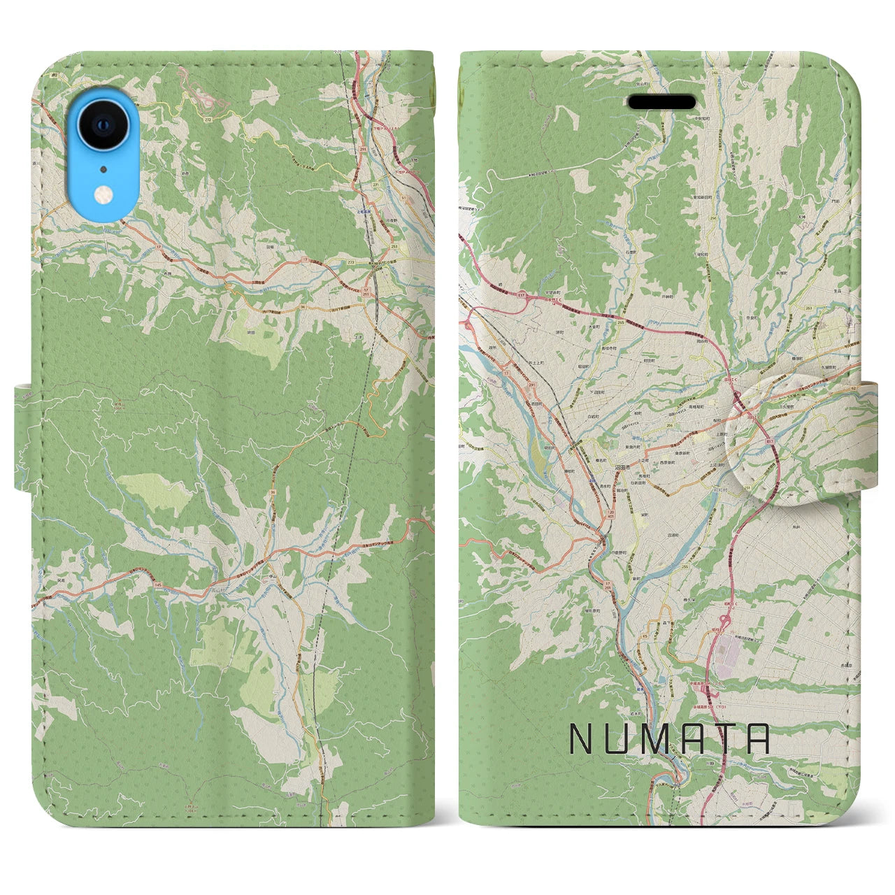 【沼田】地図柄iPhoneケース（手帳両面タイプ・ナチュラル）iPhone XR 用