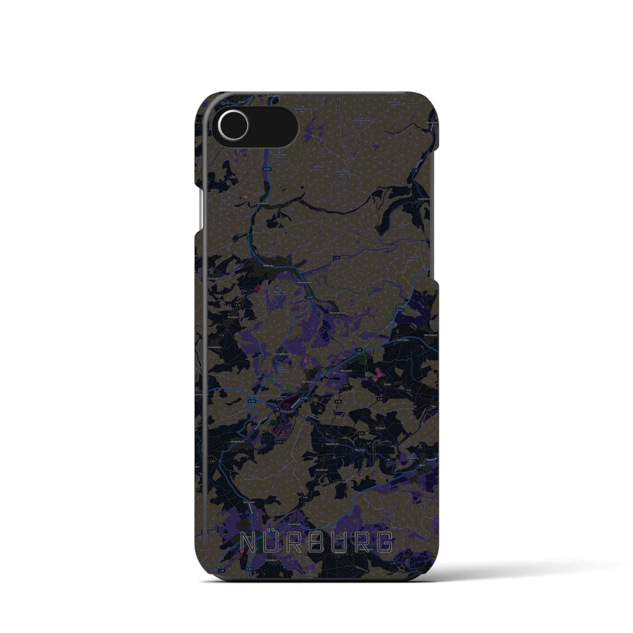 【ニュルブルク】地図柄iPhoneケース（バックカバータイプ・ブラック）iPhone SE（第3 / 第2世代） / 8 / 7 / 6s / 6 用