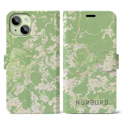 【ニュルブルク（ドイツ）】地図柄iPhoneケース（手帳タイプ）ナチュラル・iPhone 15 用