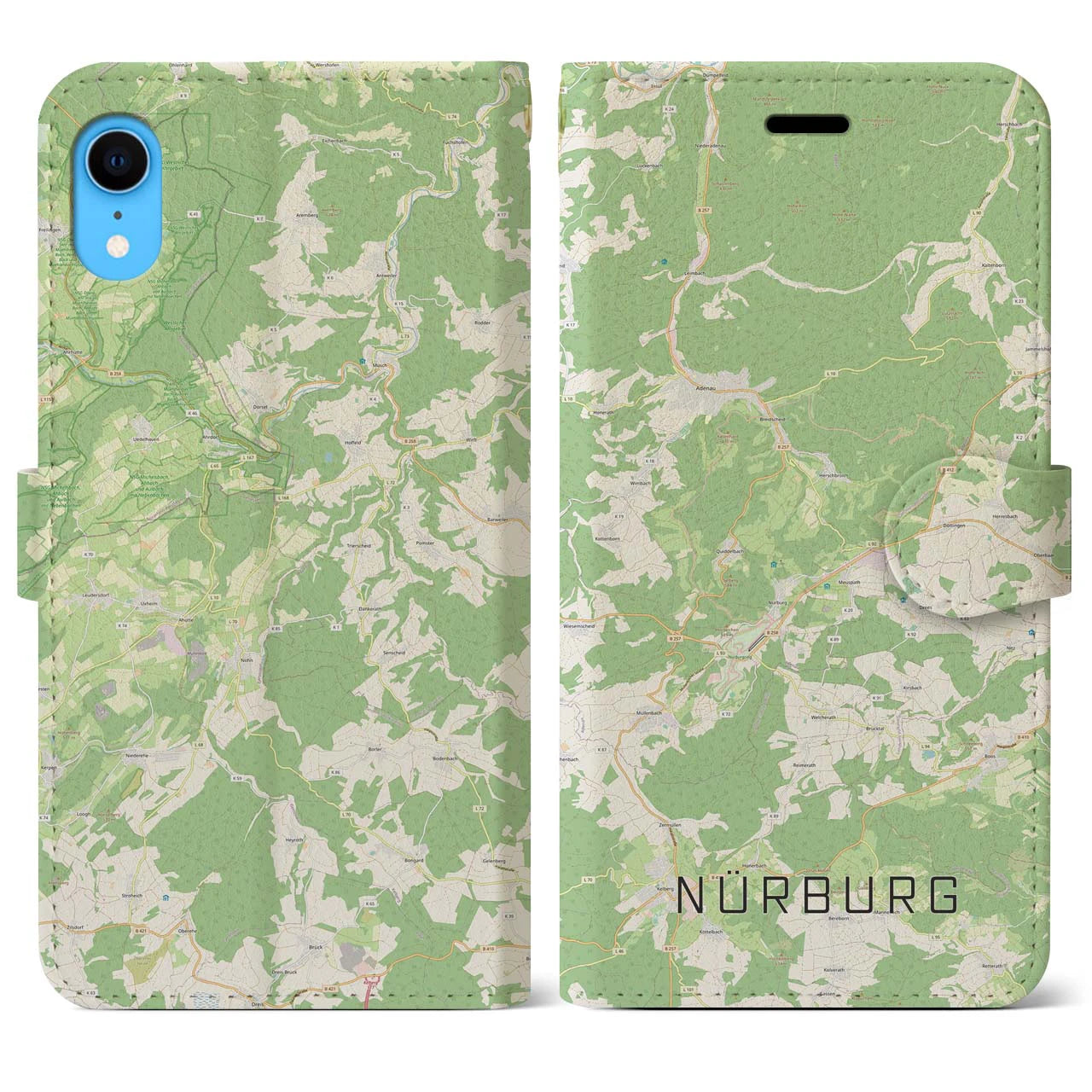 【ニュルブルク】地図柄iPhoneケース（手帳両面タイプ・ナチュラル）iPhone XR 用