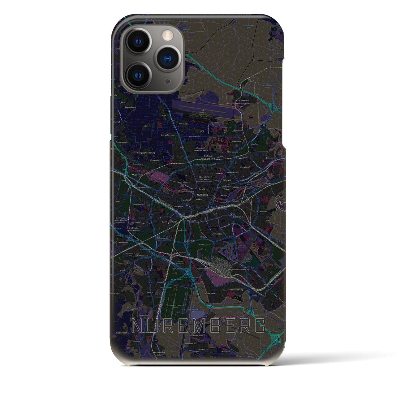 【ニュルンベルク】地図柄iPhoneケース（バックカバータイプ・ブラック）iPhone 11 Pro Max 用